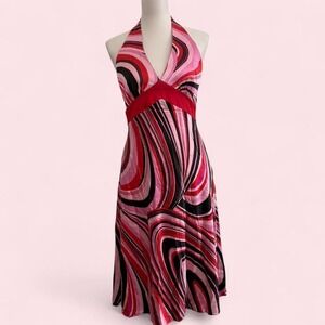 Y2K Laundry by Shelli Segal 100% Silk Swirl Halter Dress — Size 10